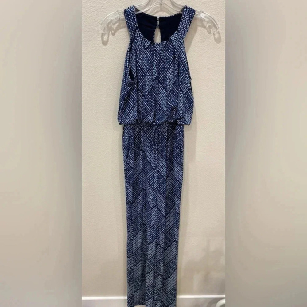 Enfocus Studio Women's Sleeveless Geometric Jumpsuit Blue Size 4 Casual